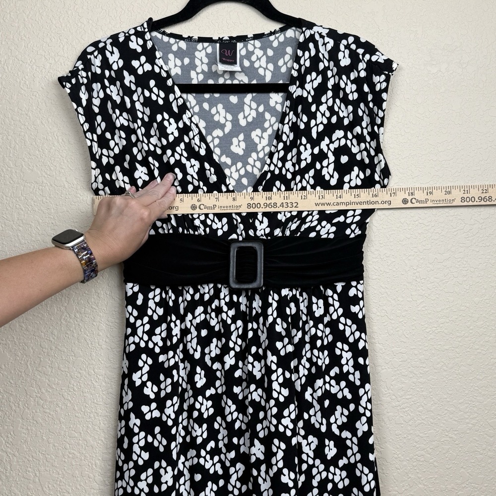 Vtg Wrapper Y2K Mod Black/White Empire Waist Faux Belt Tie Back Midi Dress Sz M - Picture 5 of 10